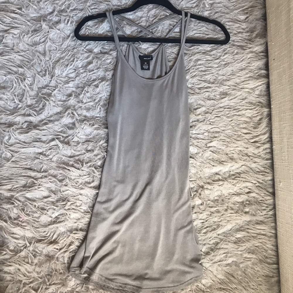 Dark gray scoop neck criss cross back casual dress